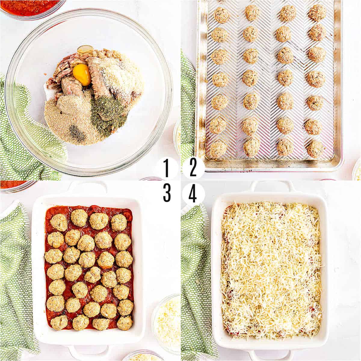 Step by step photos showing how to make meatball casserole.