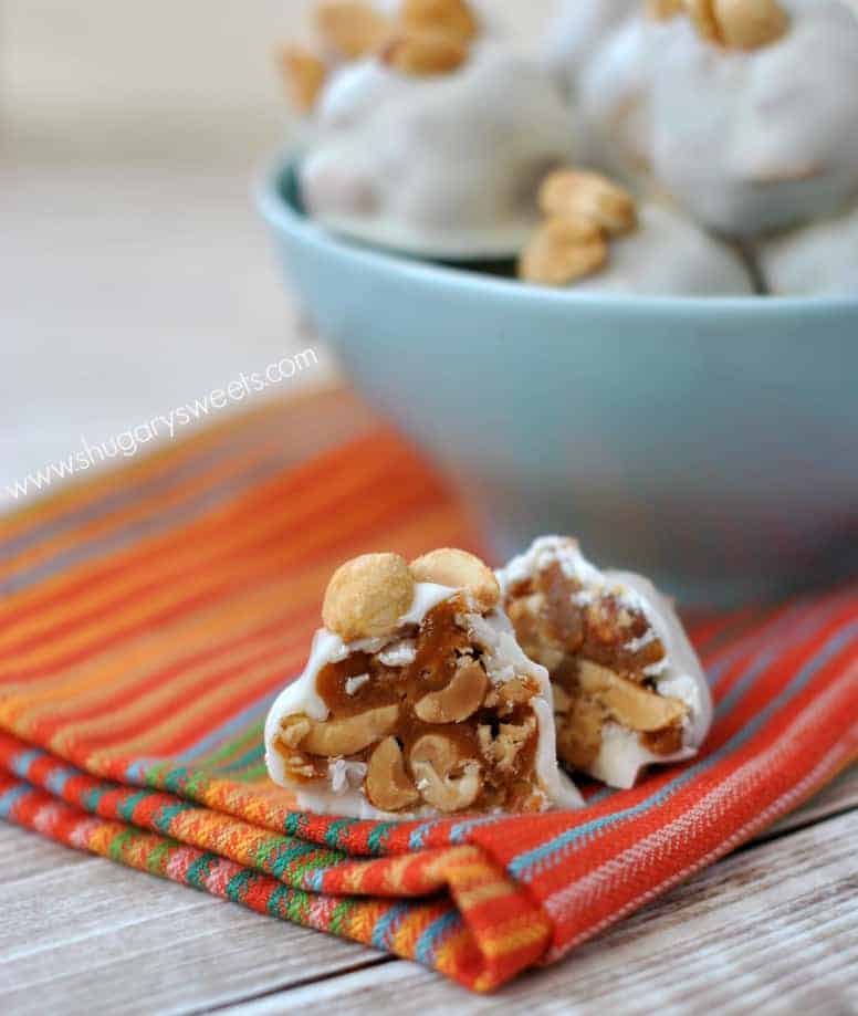 Copycat PayDay candy bars in truffle form! Delicious bites of peanut, caramel goodness!