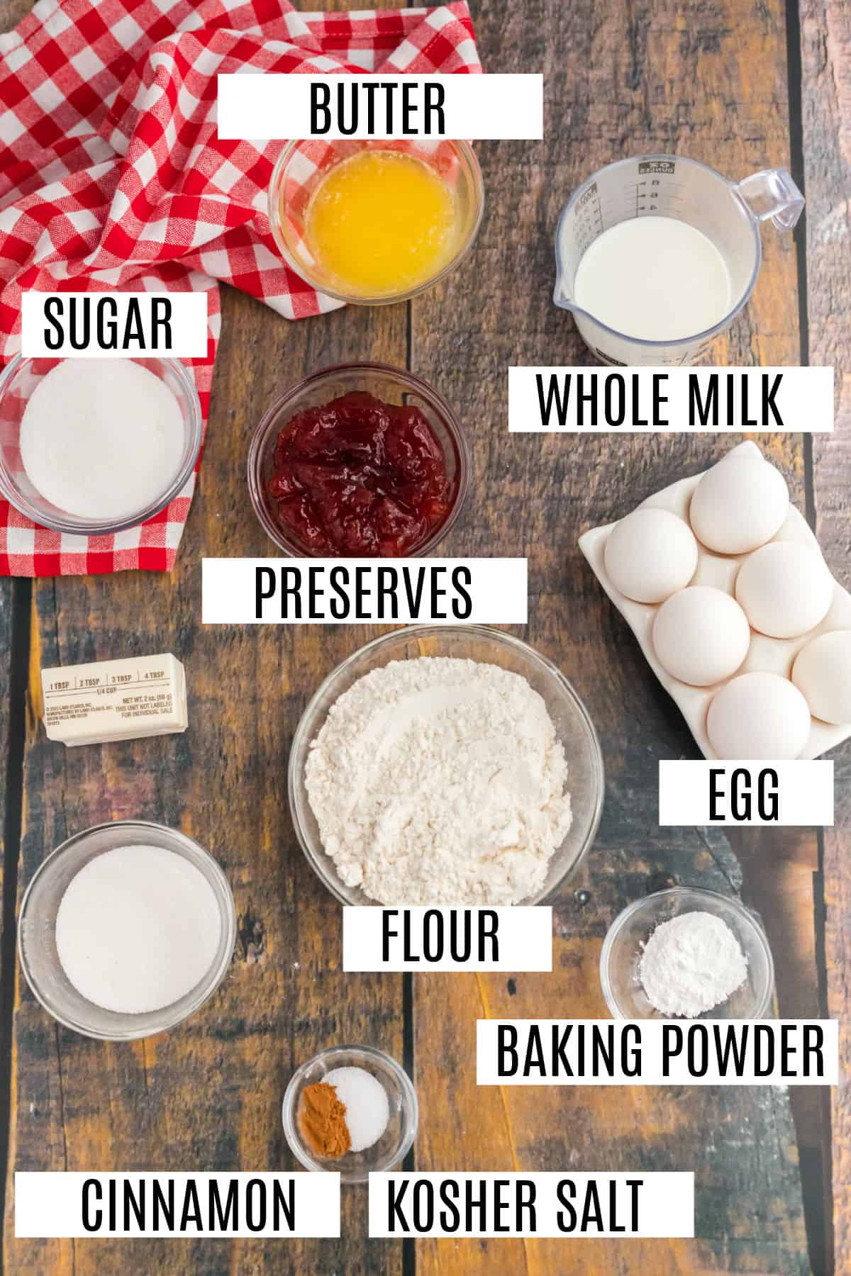 Ingredients for jelly filled donut holes.