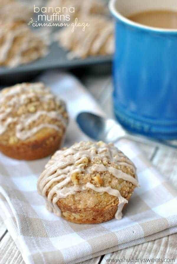 Cinnamon Glazed Banana Streusel Muffins: easy, delicious breakfast treat!