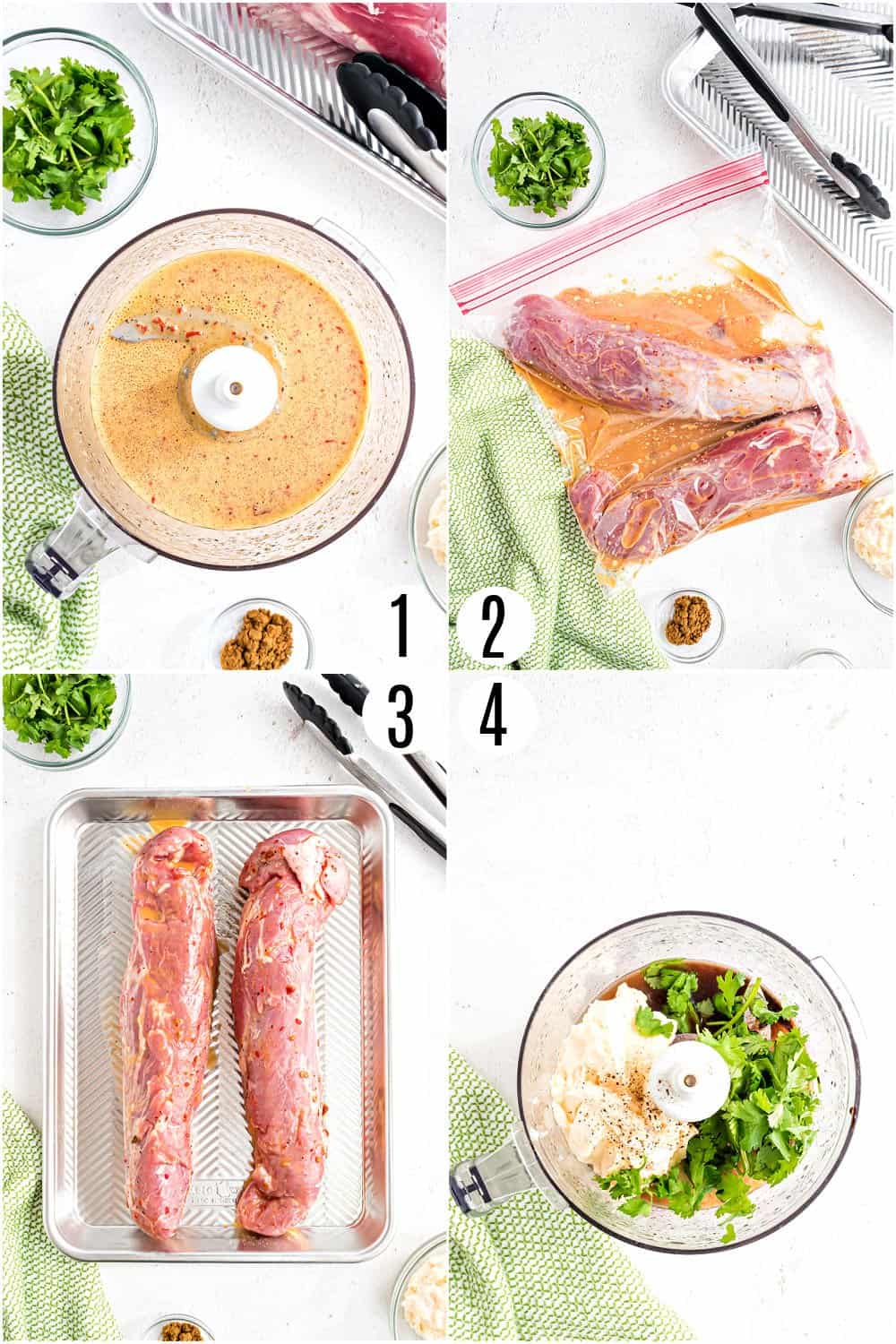 Step by step photos showing how to make pork tenderloin with chipotles.