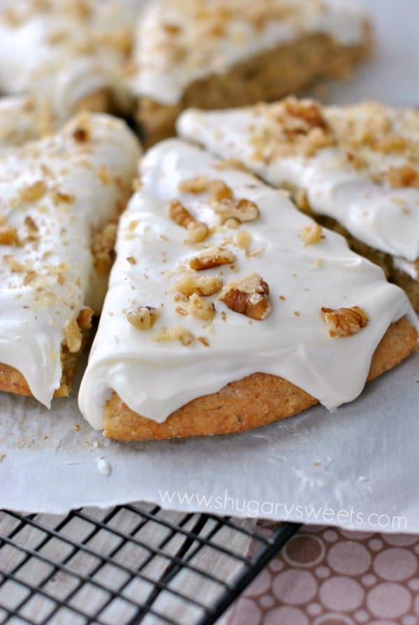 Frosted Banana Nut Scones: paired with a hot cup of coffee, these are a perfect breakfast!