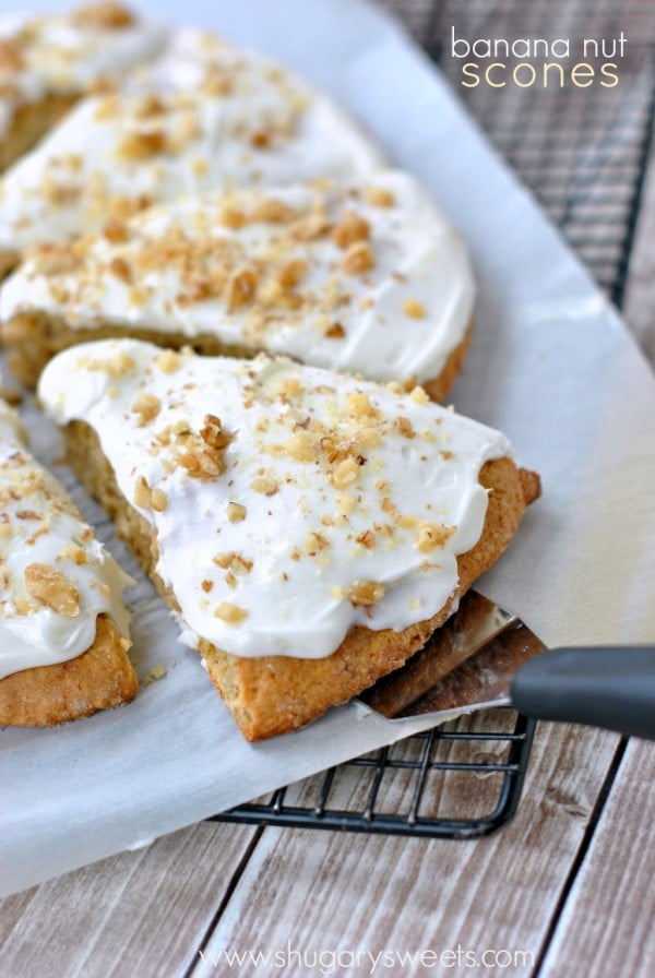 Frosted Banana Nut Scones: paired with a hot cup of coffee, these are a perfect breakfast!