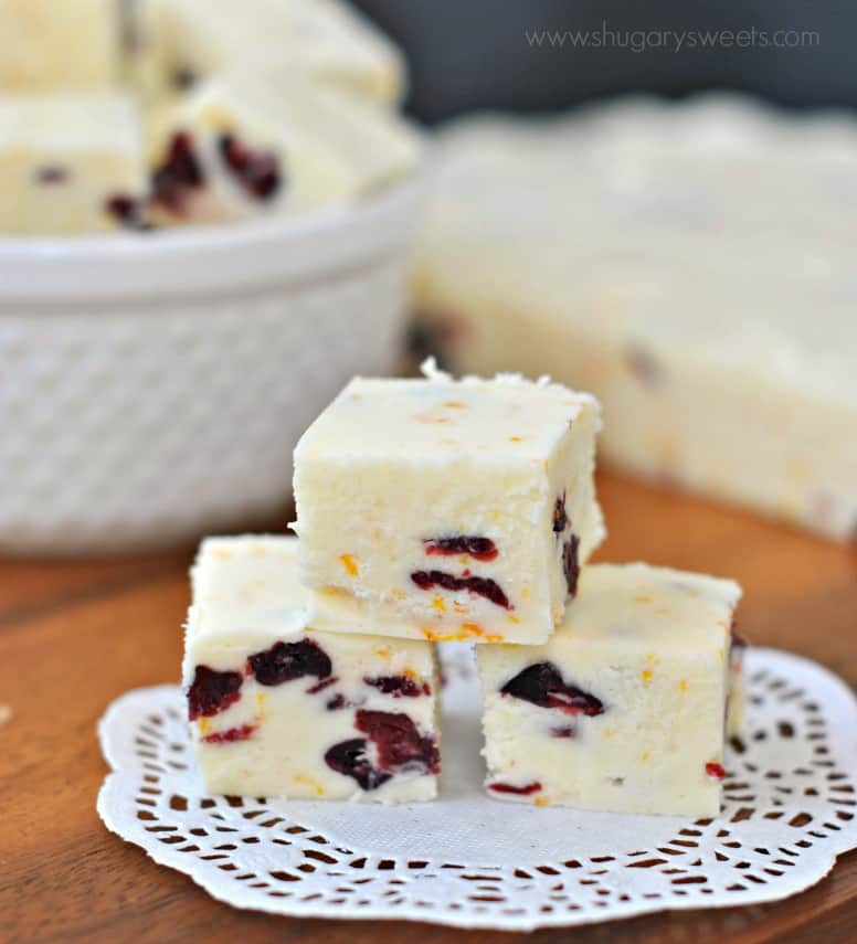 Cranberry Orange Fudge: sweet soft orange zest fudge with dried cranberries. Delish any time of year!