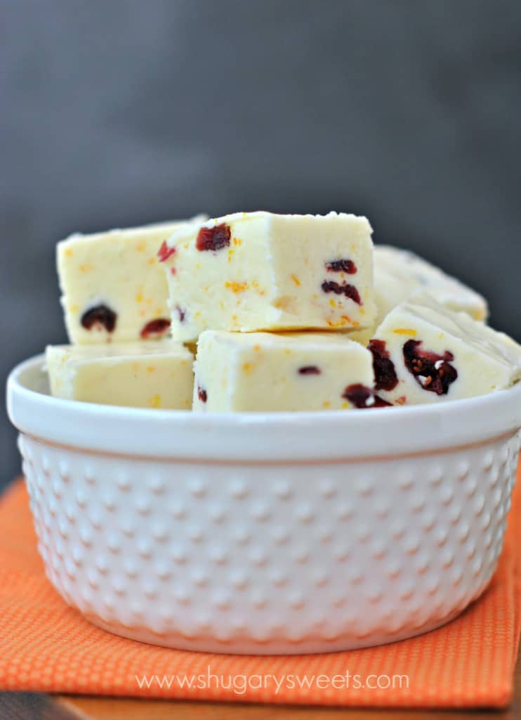 Cranberry Orange Fudge: sweet soft orange zest fudge with dried cranberries. Delish any time of year!