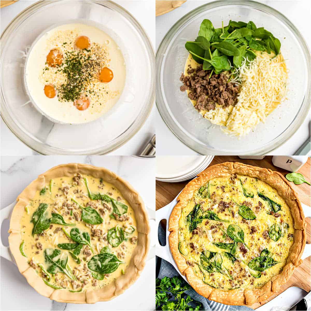 Step by step photos showing how to make quiche.