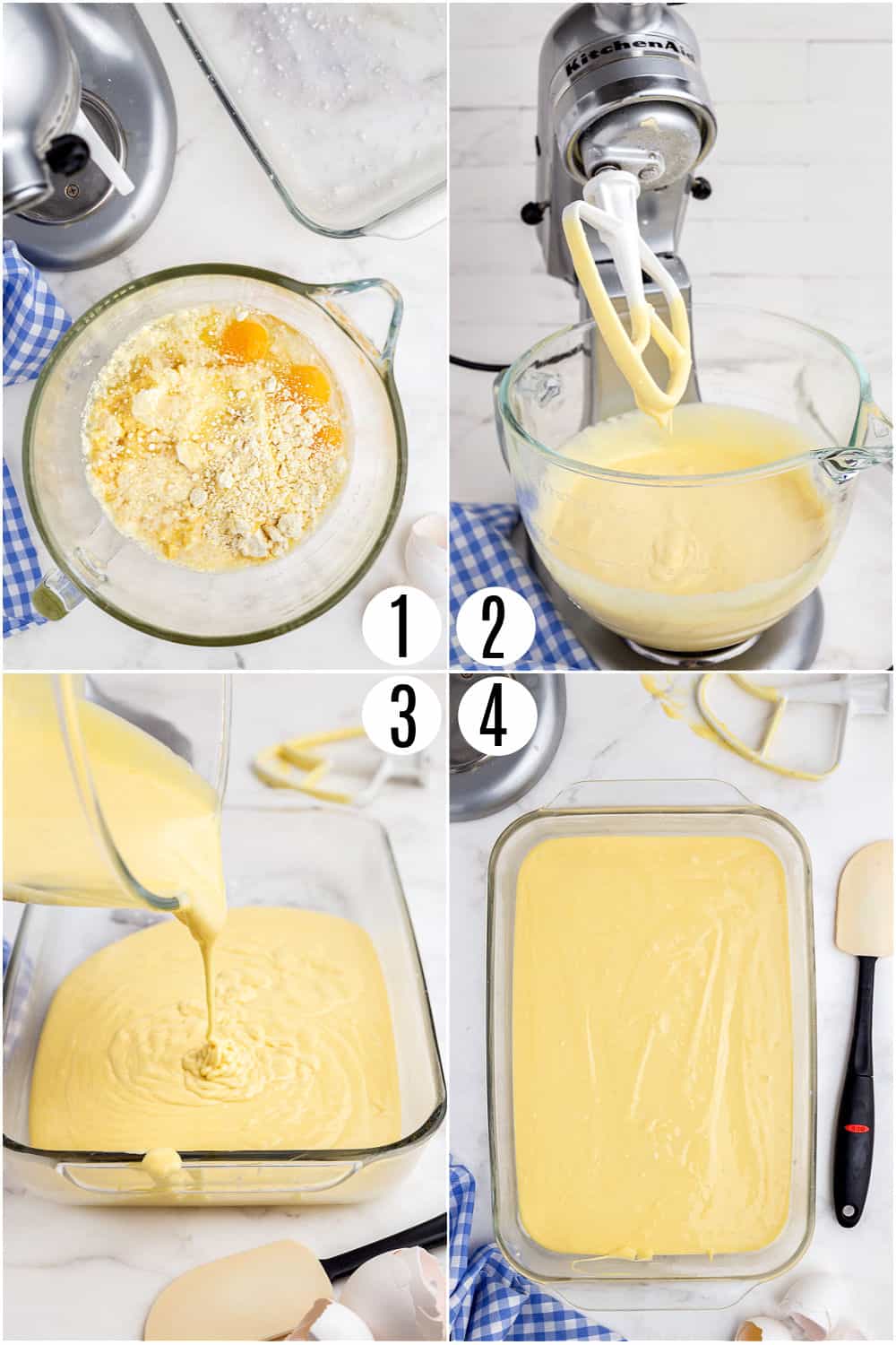 Step by step photos showing how to make lemon poke cake.