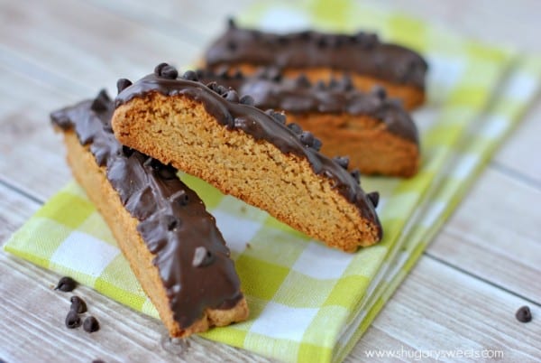 Chocolate Peanut Butter Biscotti: crunchy peanut butter biscotti topped with a generous layer of smooth chocolate!