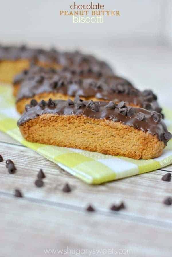 Chocolate Peanut Butter Biscotti: crunchy peanut butter biscotti topped with a generous layer of smooth chocolate!