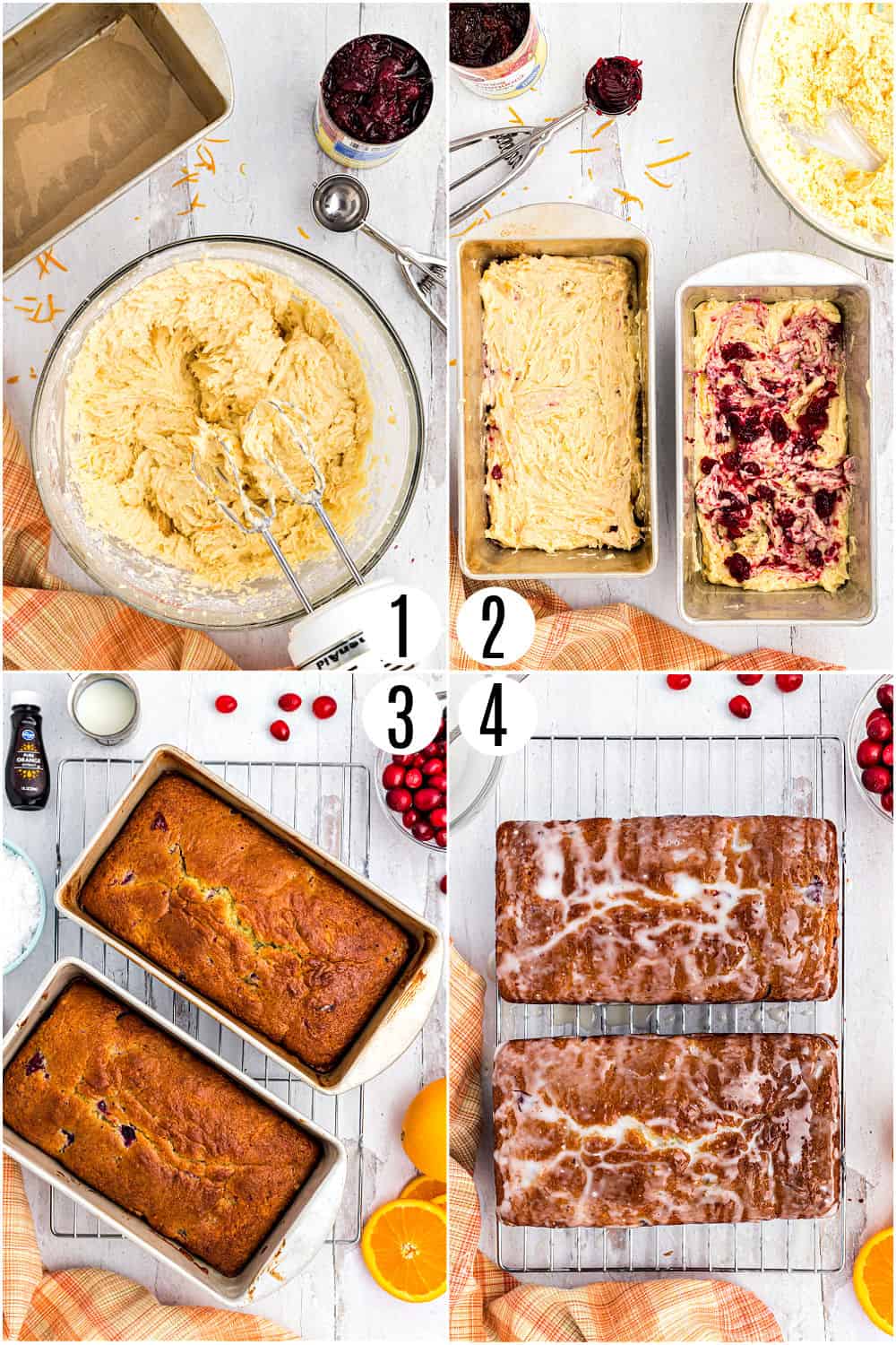Step by step photos showing how to make cranberry bread.