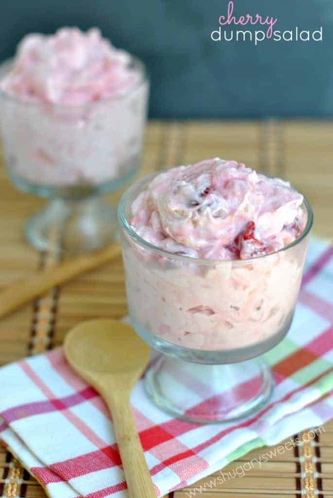 Cherry Dump Salad: combine 4 ingredients in one bowl, mix, refrigerate and enjoy. Perfect for potlucks and holidays!