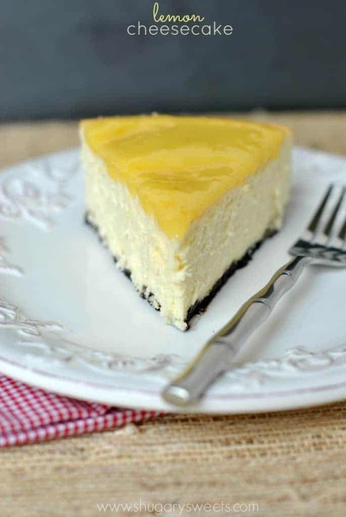 Lemon Cheesecake: creamy Lemon Cheesecake with a cookie crust and homemade lemon curd!