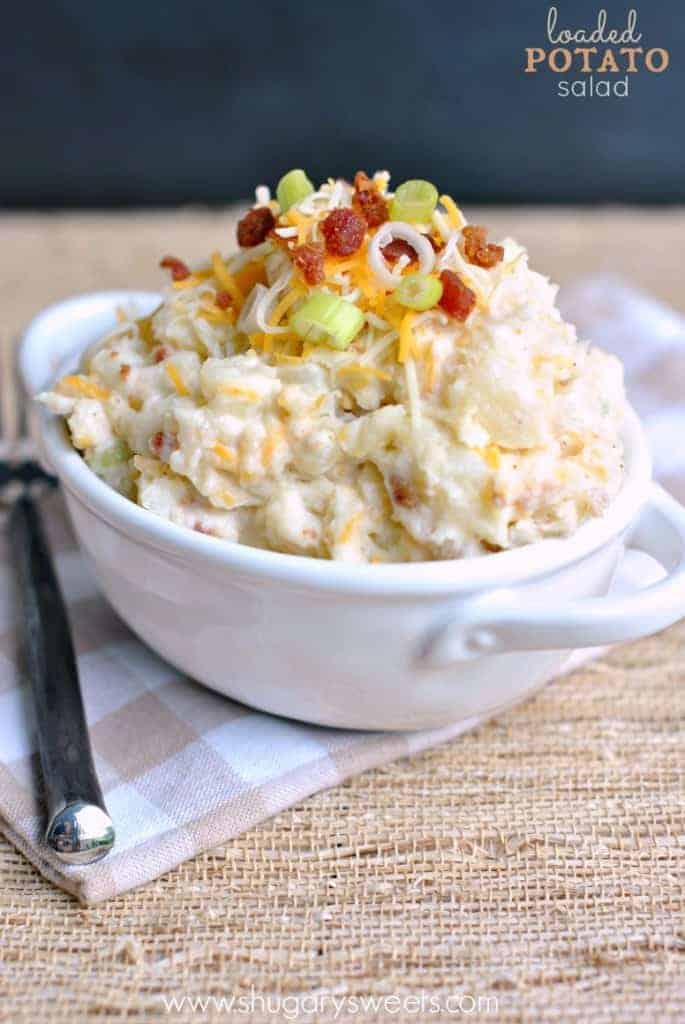Loaded Potato Salad: easy potato salad recipe packed with your favorite toppings: cheese, bacon and onion!