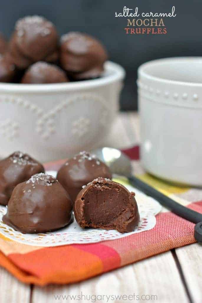 Salted Caramel Mocha Truffles: delicious soft centers that melt in your mouth! Rich, chocolate, mocha flavor!