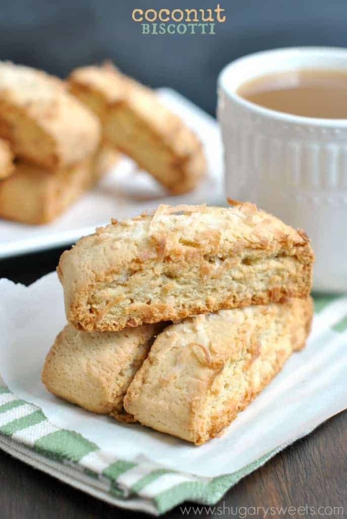 Coconut Biscotti: crunchy sweet biscotti with coconut flavor! Perfect dunked in coffee or tea!