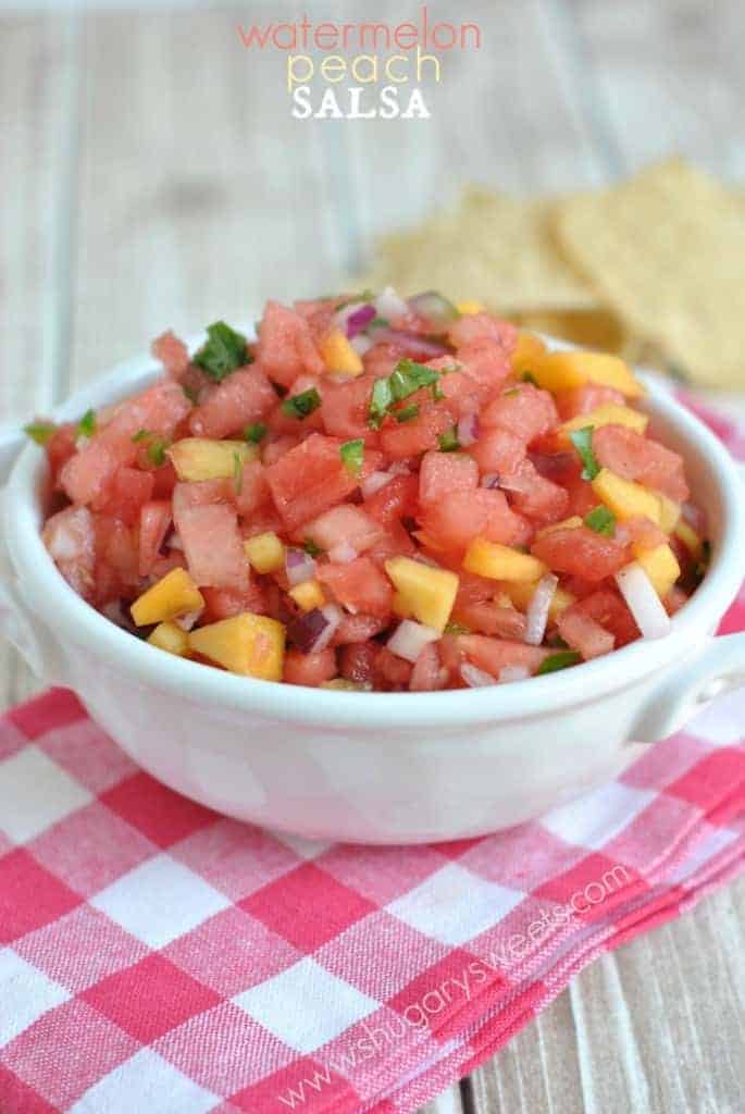 Watermelon Peach Salsa: enjoy the fresh sweet fruit in this salsa with a kick! A winning combo!