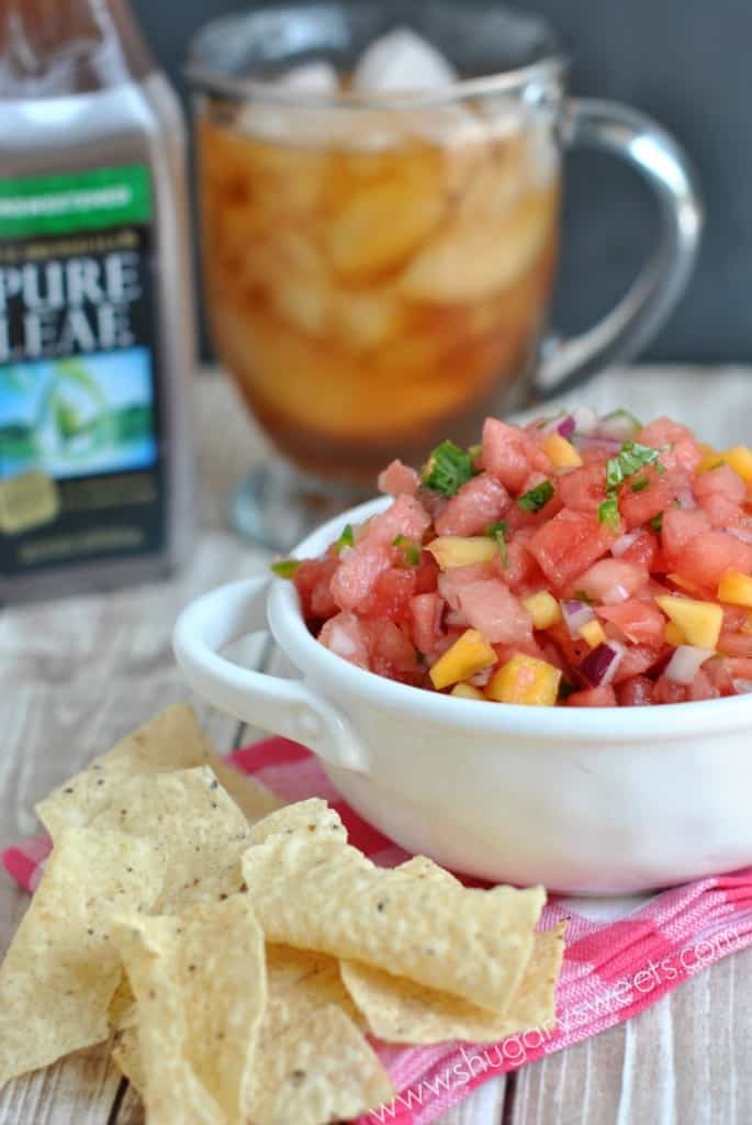 Watermelon Peach Salsa: enjoy the fresh sweet fruit in this salsa with a kick! A winning combo!