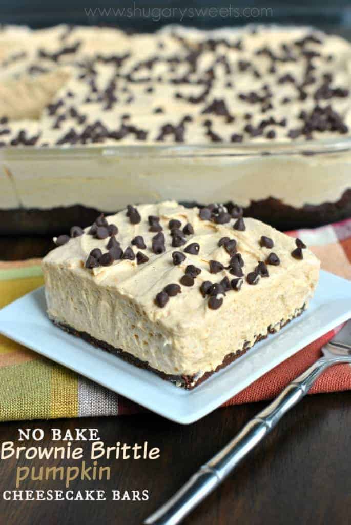 no bake brownie brittle pumpkin cheesecake