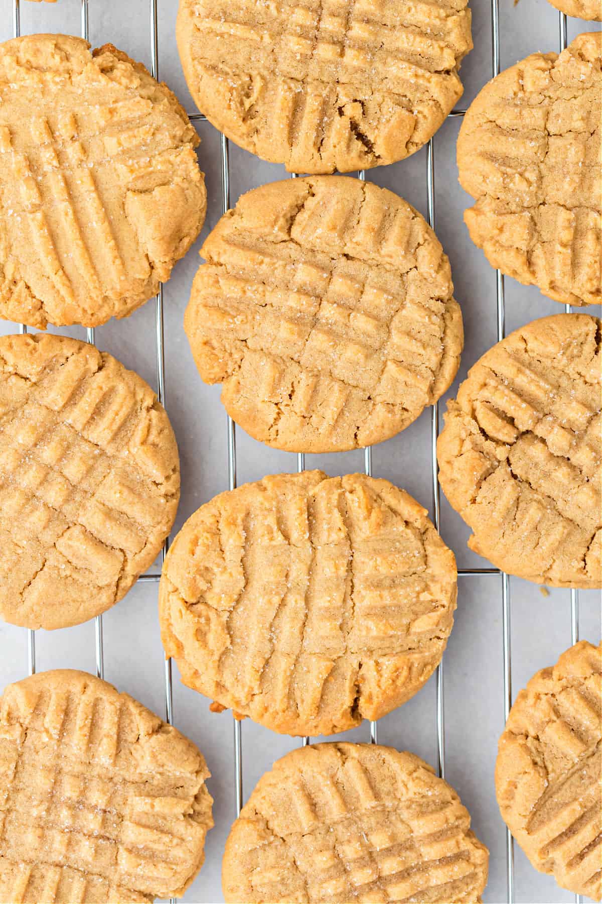 Classic Jif peanut butter cookies with criss cross pattern.