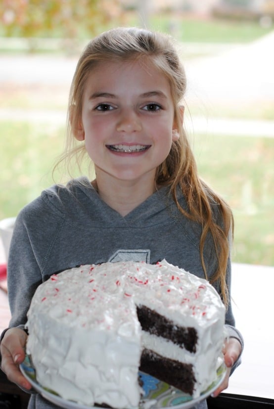 Chocolate Candy Cane Cake: no one will know it started from a box mix! So easy, even a TEN year old can make it!