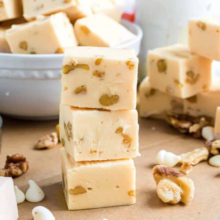 One of the most requested fudge recipes is finally here: Maple Walnut Fudge. Velvety smooth fudge with maple flavoring and chunks of walnut in every bite!