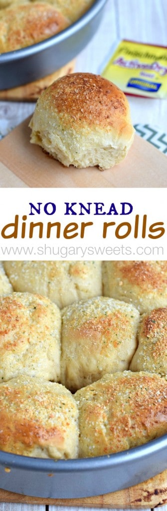 No Knead Dinner Rolls with garlic and parmesan. The perfect side to any dinner!! #BeABetterBaker