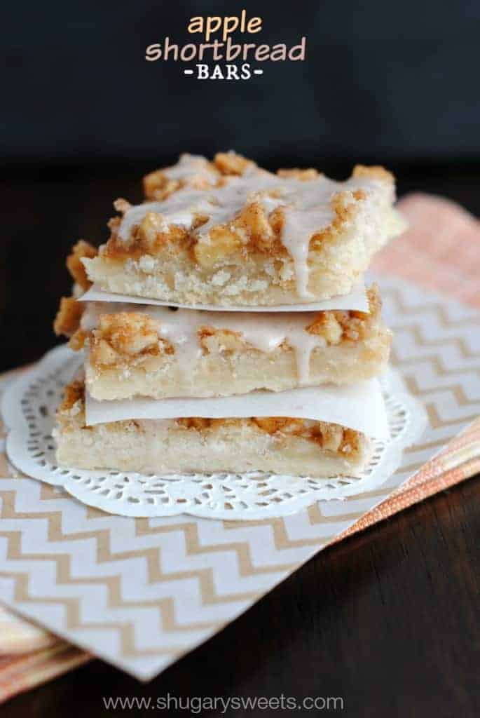 Apple Shortbread Bars: these little bites of perfection are so delicious! I enjoy them served cold!!