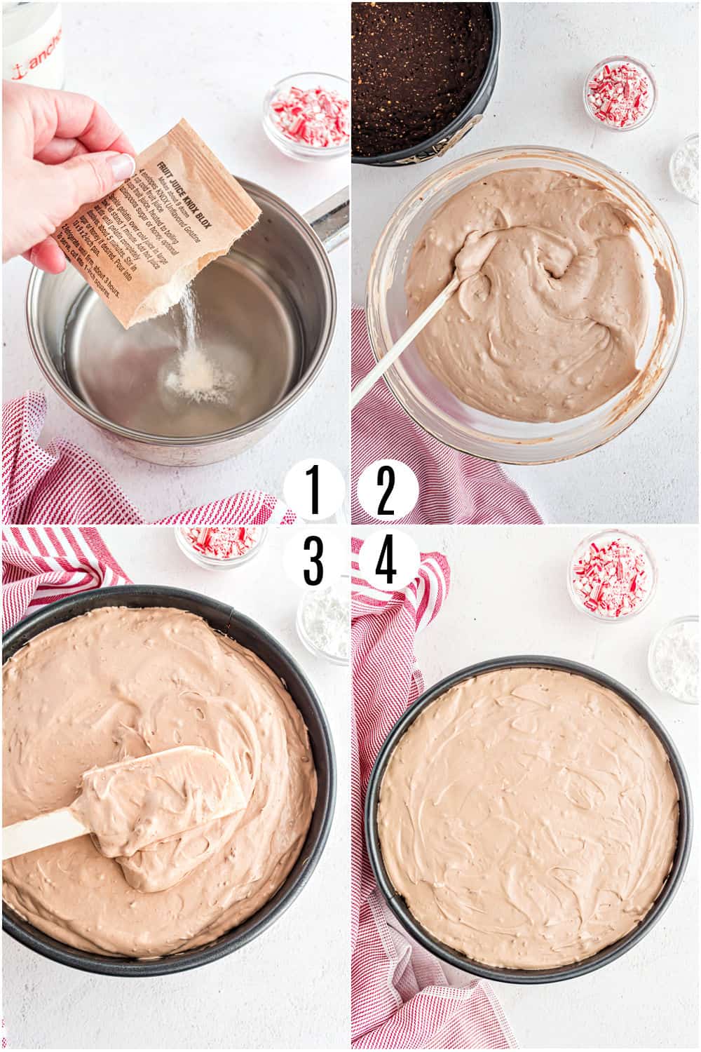 Step by step photos showing how to make nutella mousse pie.