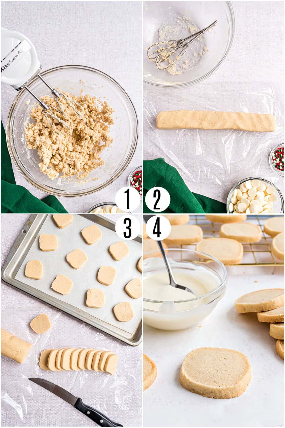 Step by step photos showing how to make vanilla shortbread cookies.