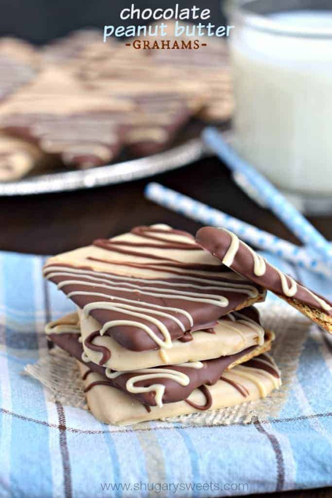 Chocolate Peanut Butter covered Graham Crackers. Such a delicious snack/treat any time of year!