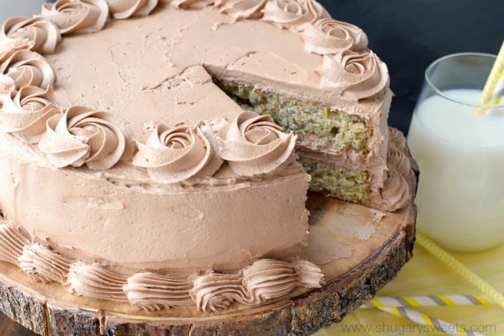 Sweet Banana Layer Cake with a creamy Nutella buttercream frosting! Your family will LOVE this recipe!