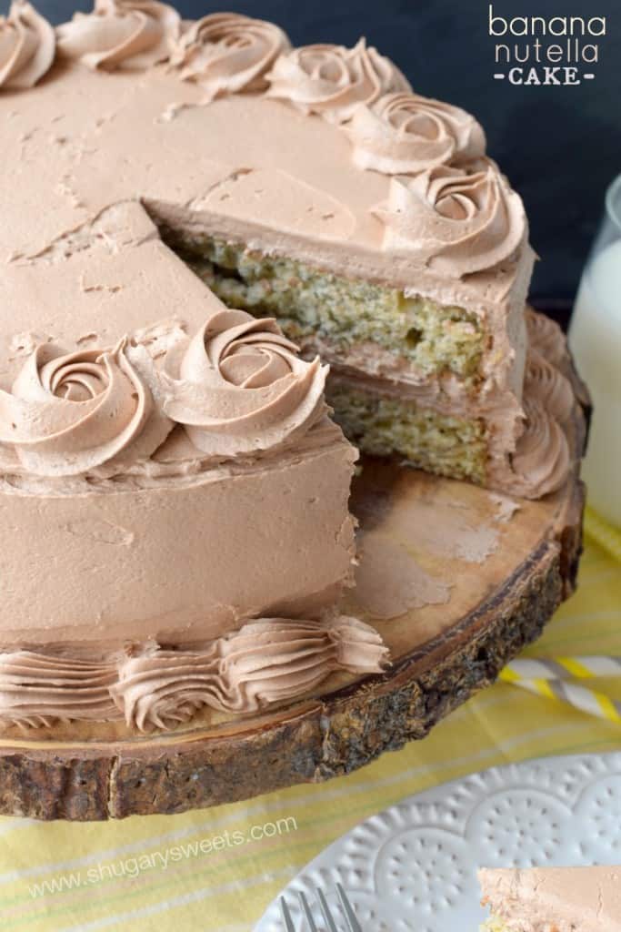 Sweet Banana Layer Cake with a creamy Nutella buttercream frosting! Your family will LOVE this recipe!