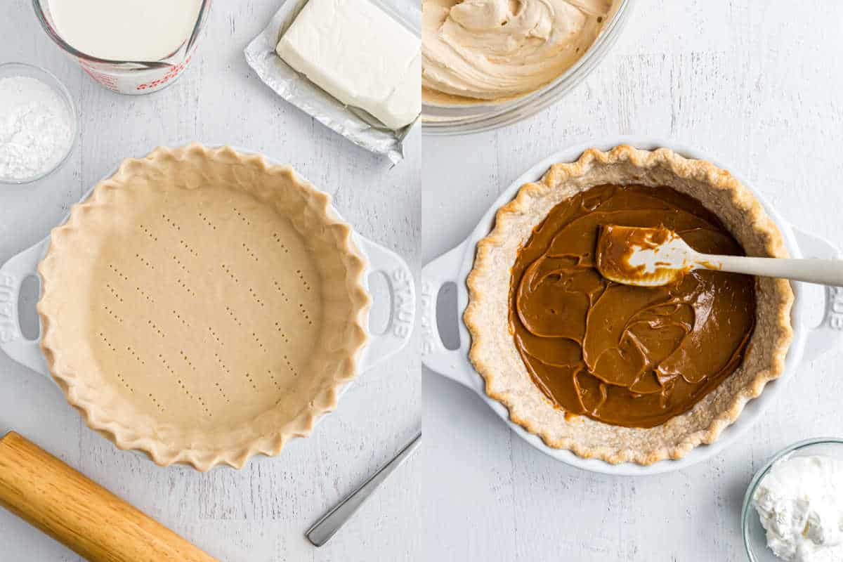 Step by step photos showing howto make crust for pie.