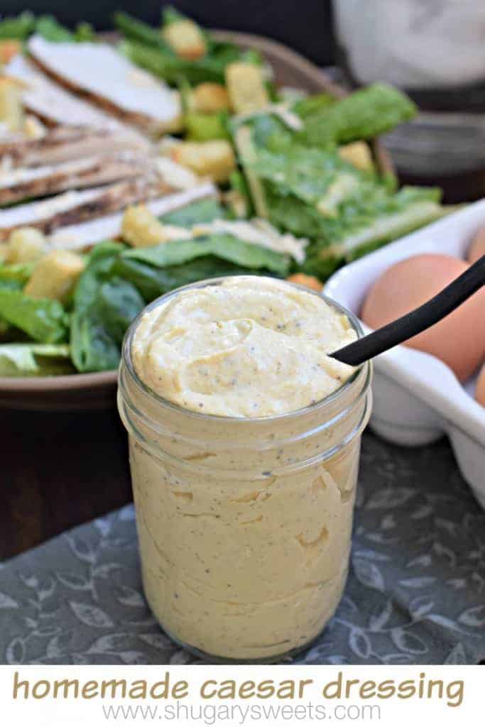 This Homemade Caesar Dressing is made with hard boiled eggs (no raw yolks here!). So creamy and delicious! @ohiopoultry #ohioeggroll