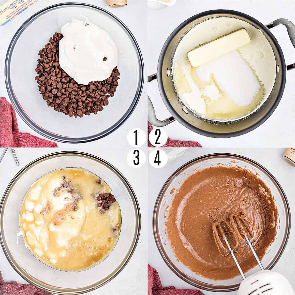 Step by step photos showing how to make irish cream fudge.