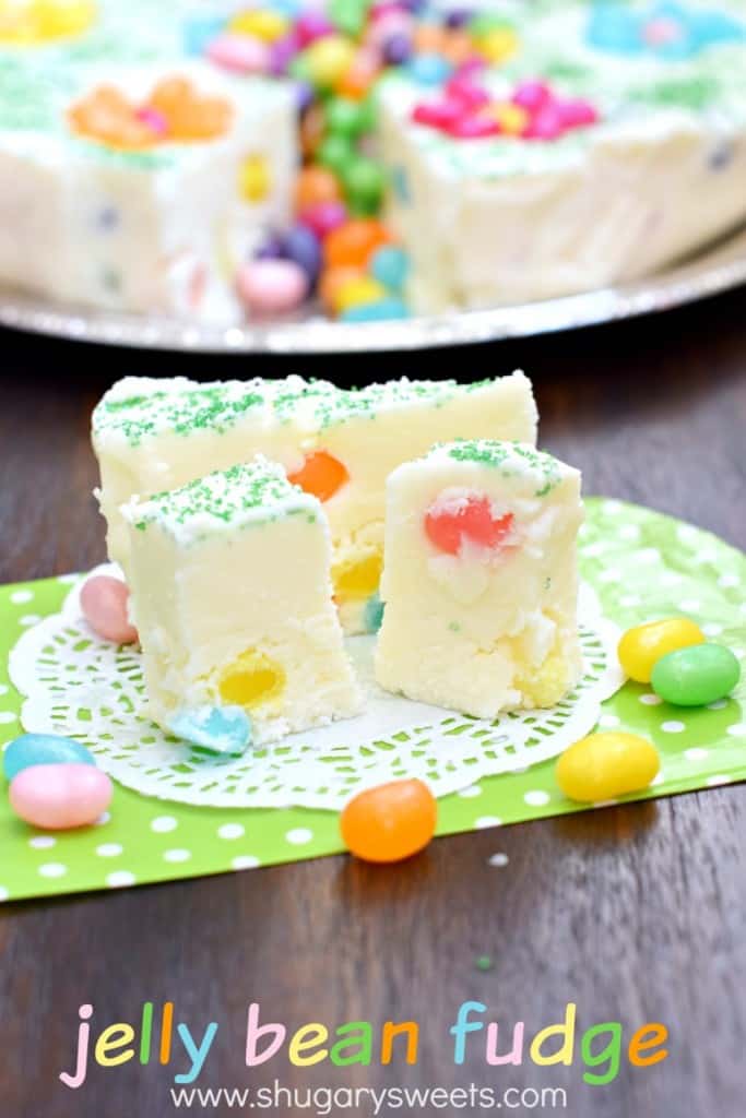 Jelly Bean Fudge: a delicious, beautiful spring dessert idea. Makes a great addition to your Easter or Mother's Day table, or a great gift for a teacher or new mom!