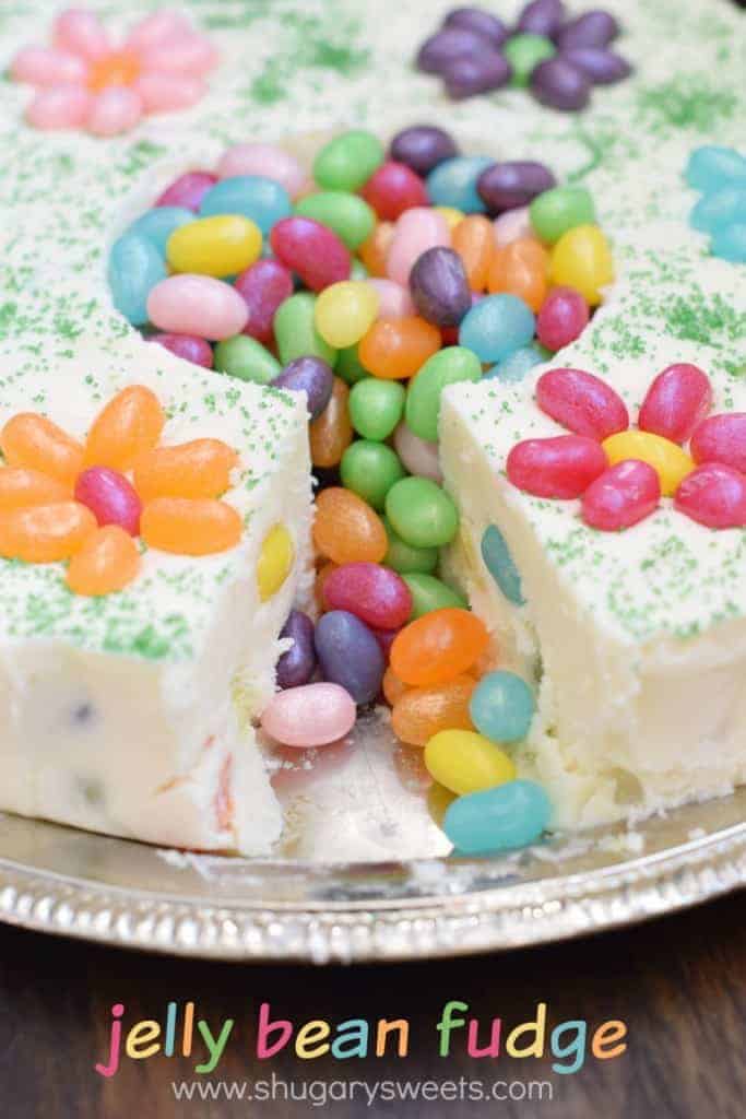 Jelly Bean Fudge: a delicious, beautiful spring dessert idea. Makes a great addition to your Easter or Mother's Day table, or a great gift for a teacher or new mom!