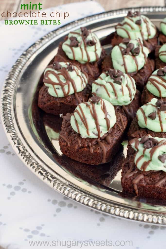 Mint Chocolate Chip Brownie Bites: delicious, from scratch, two bite brownies with a creamy Mint Chocolate Chip frosting #andesmint