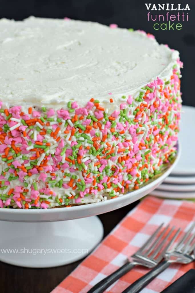 Delicious, from scratch, Vanilla Funfetti Cake! One bite of this moist cake and you'll be convinced it's the best!
