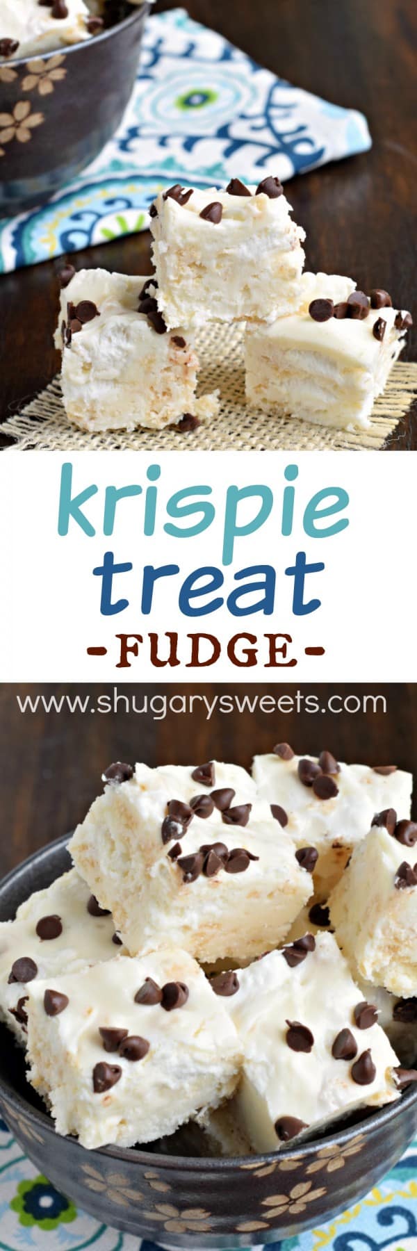 Krispie Treat Fudge recipe: gooey krispie treat flavor with a decadent fudge texture. A must make!