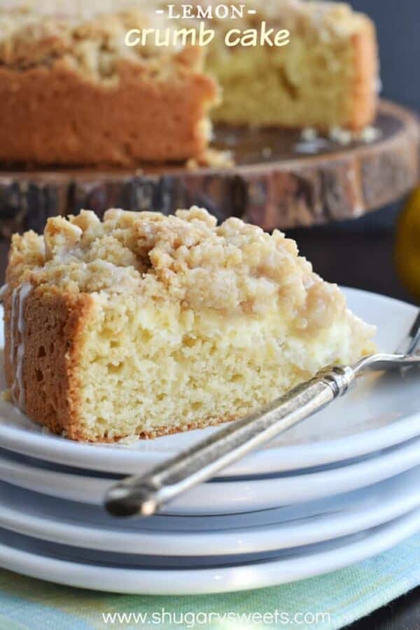 Lemon Crumb Cake with a creamy lemon cheesecake filling! Perfect for holidays or brunch!