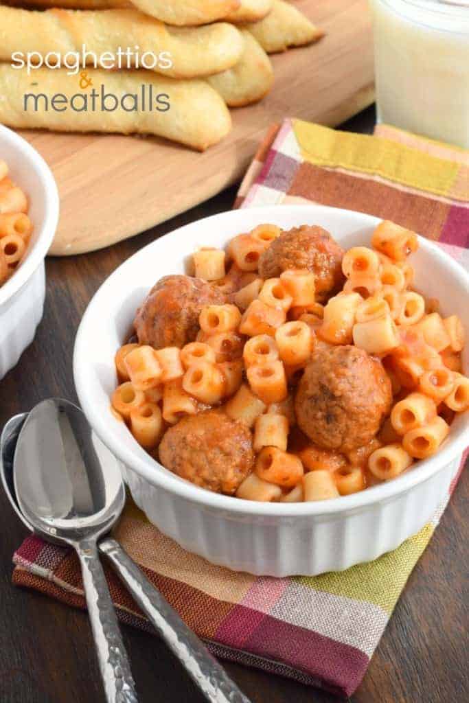 Easy, Homemade Spaghettios and Meatballs made in the slow cooker. This crockpot recipe is delicious enough for kids AND adults!