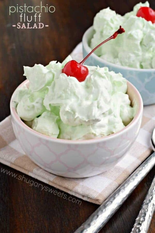 Easy, four ingredient, Pistachio Fluff Salad. Perfect for potlucks and bbq's!