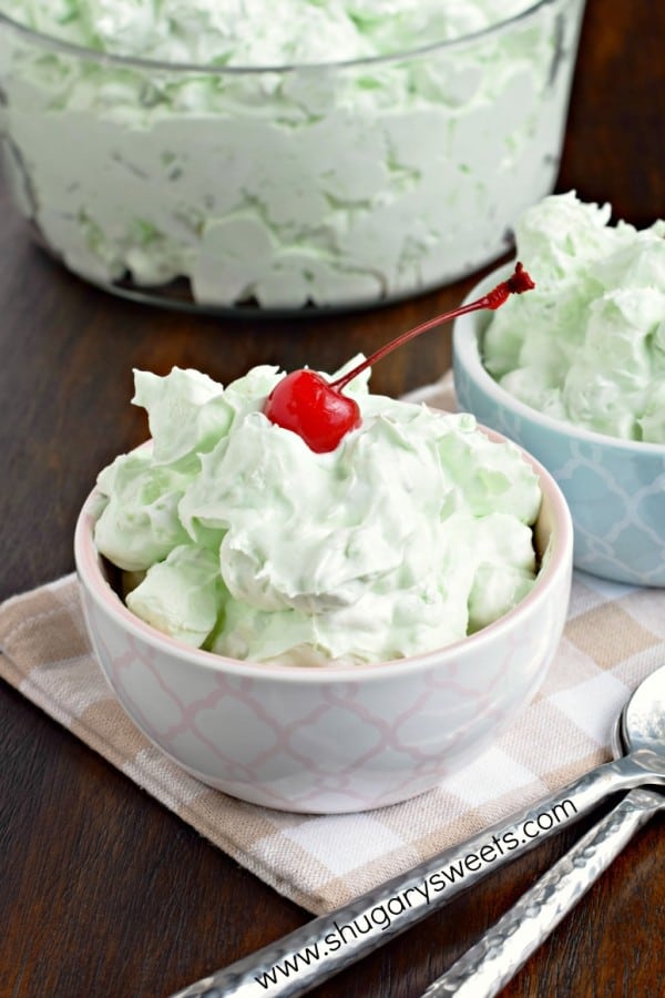 Easy, four ingredient, Pistachio Fluff Salad. Perfect for potlucks and bbq's!