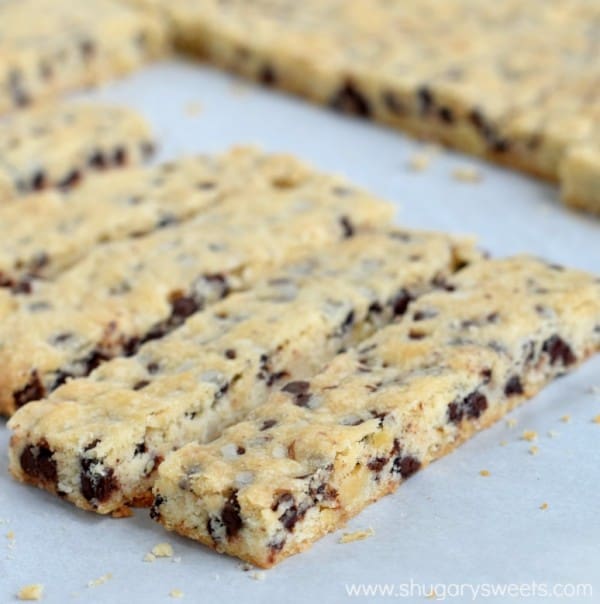 Chocolate Chip Walnut Cookie Bars: delicious shortbread cookie sticks that are perfect for dunking!