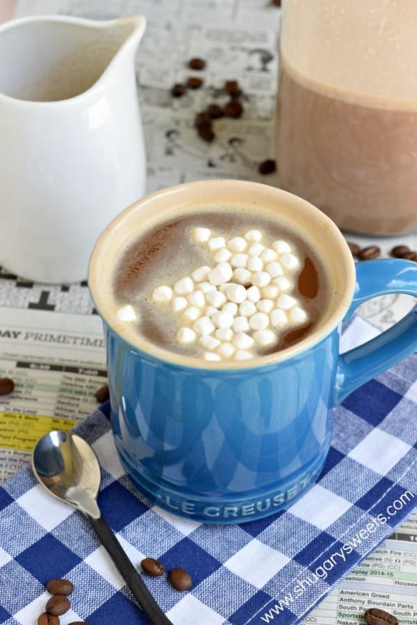 This easy, 4 ingredient Chocolate Marshmallow Coffee Creamer adds depth of flavor to your morning cup of joe! Also great in hot cocoa!