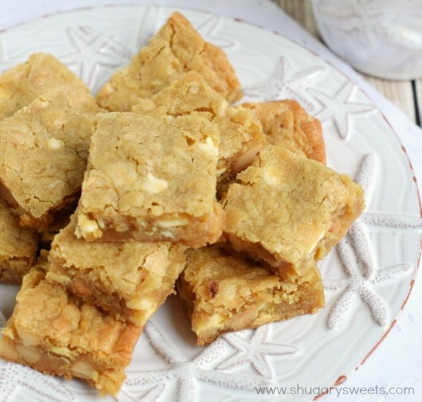 Macadamia Nut Blondies: delicious chewy blondies with a nutty crunch. Melt in your mouth!!