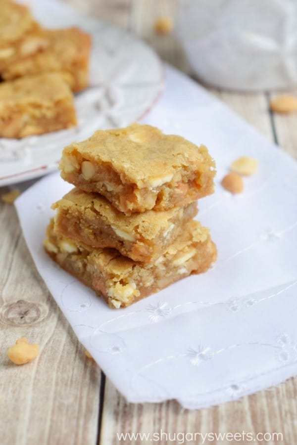 Macadamia Nut Blondies: delicious chewy blondies with a nutty crunch. Melt in your mouth!!