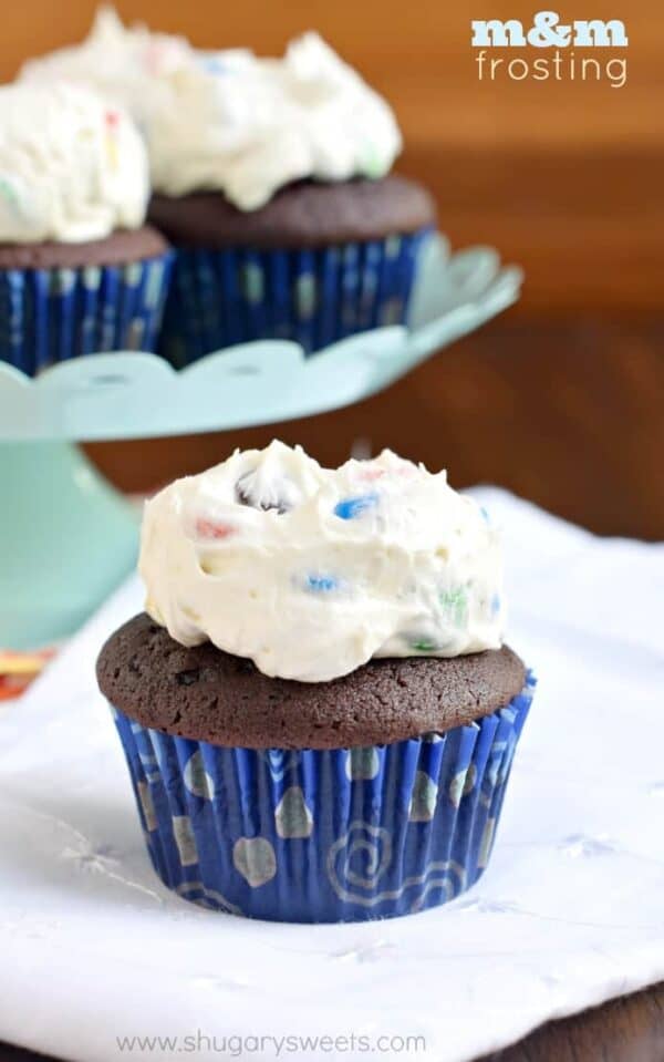 chocolate cupcakes with m&m’s frosting