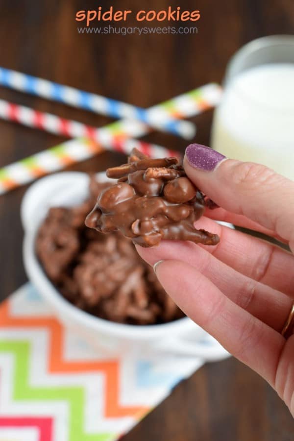 These delicious, sweet and salty Spider Cookies are a huge hit in my family! It's a good thing the recipe makes a bazillion.